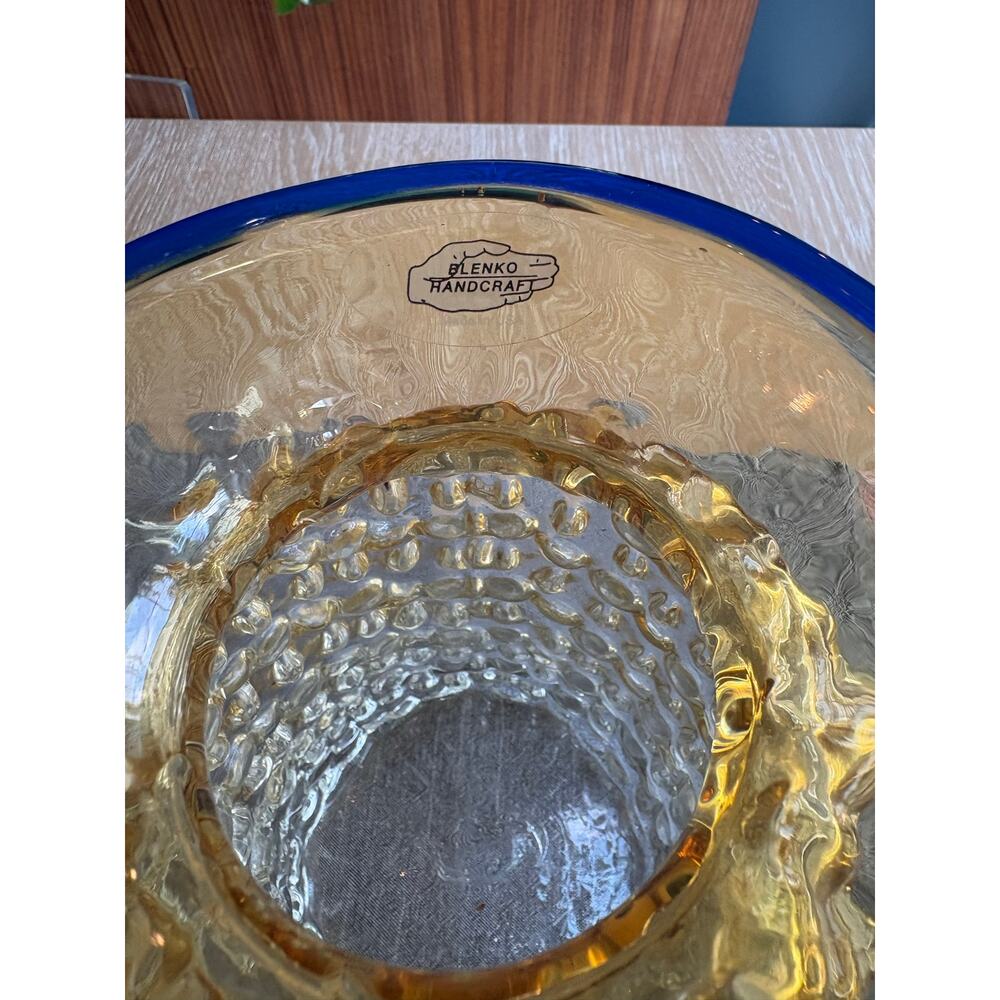 2007 Blenko Hand-Blown Glass Beaker Vase Amber & Cobalt Signed - Picture 3 of 16
